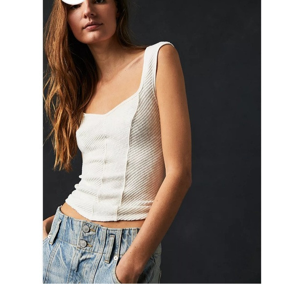 Free People 🤍 We the Free White Ribbed Boss Babe Women's Tank top NWT | Poshmark