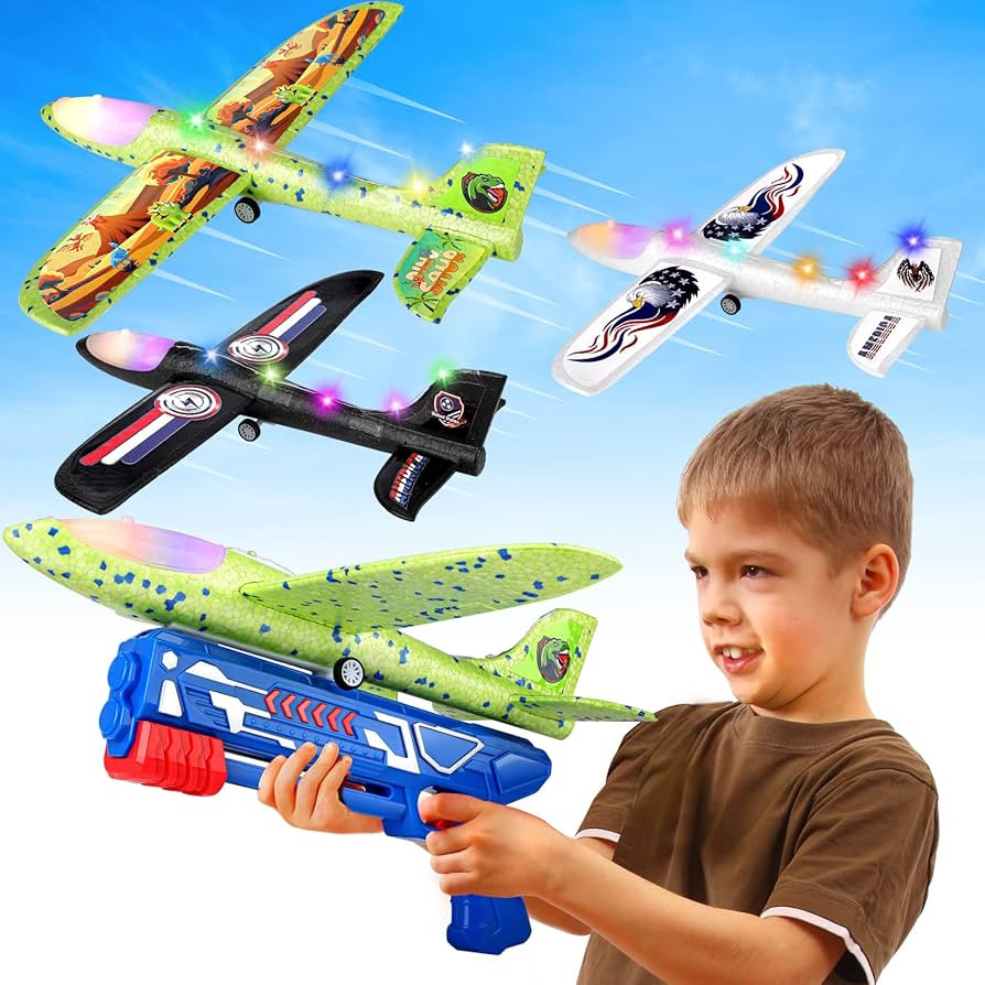 3 Pack Airplane Launcher Toy, 12.6" Foam 2 Flight Mode Led Plane Catapult Boy Toys with 3 DIY Sti... | Amazon (US)