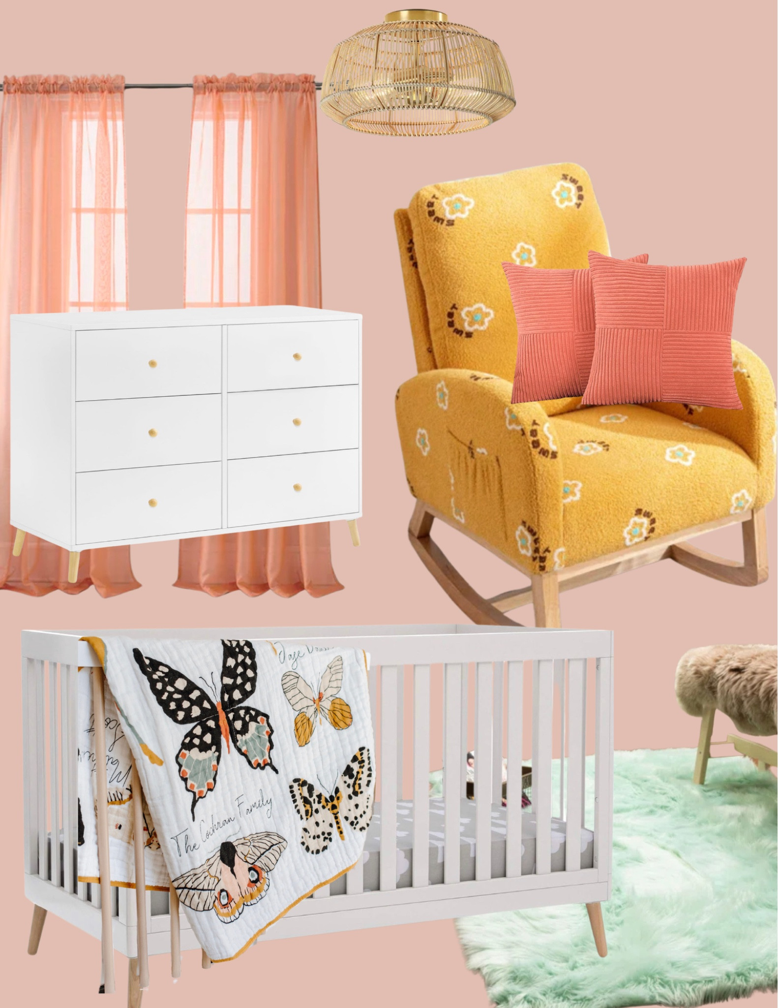 Goldie’s Room Concept 
Nursery update
Boho
Spring
Butterfly
Floral
Mustard
Coral
Sage
White
Crib
Dresser
Nursery
Baby
Registry
Shower
New mom
Grandma
Infant
Girl


#LTKbump #LTKbaby #LTKhome