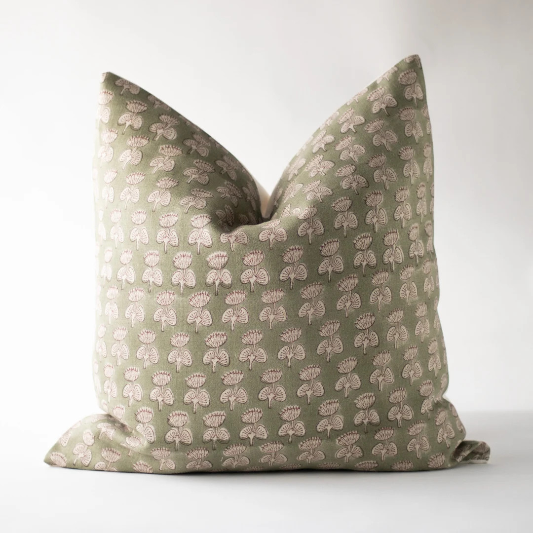 Sage Green Block Printed Throw Pillow Cover, Hand Block Pillow, Decorative Pillows, Designer Line... | Etsy (US)