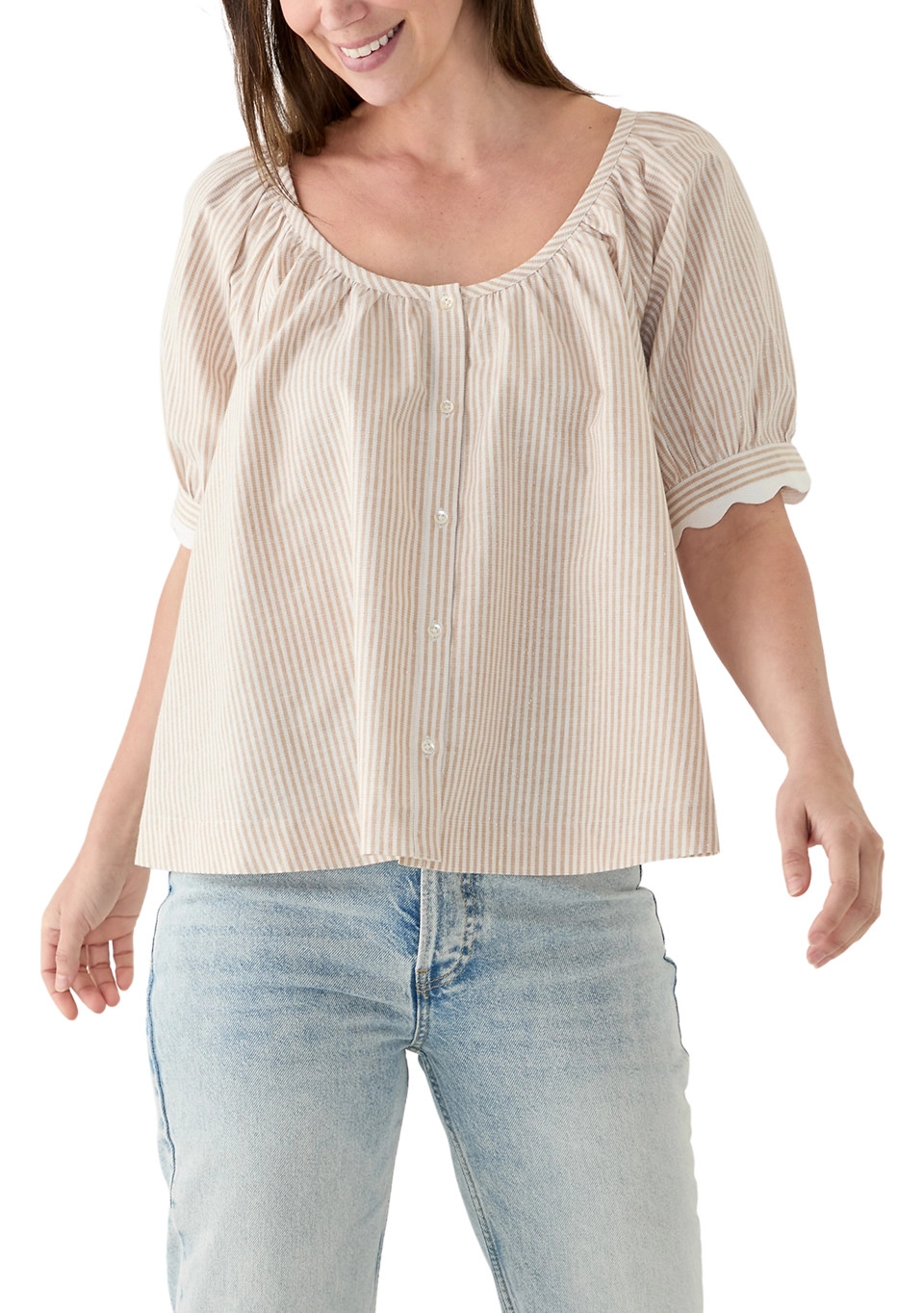 Crown & Ivy™ Women's Short Sleeve Scalloped Top | Belk