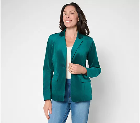 Denim & Co. Stretch Velvet One Button Blazer - QVC.com | QVC