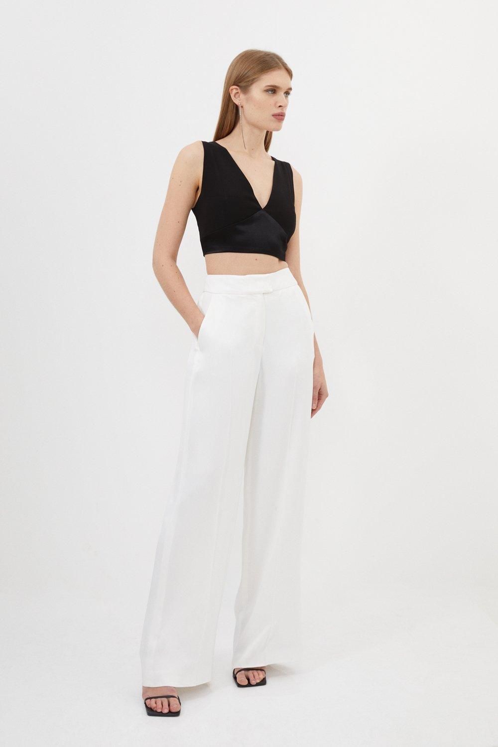 Viscose Satin Back Crepe Wide Leg Trousers | Karen Millen UK & IE