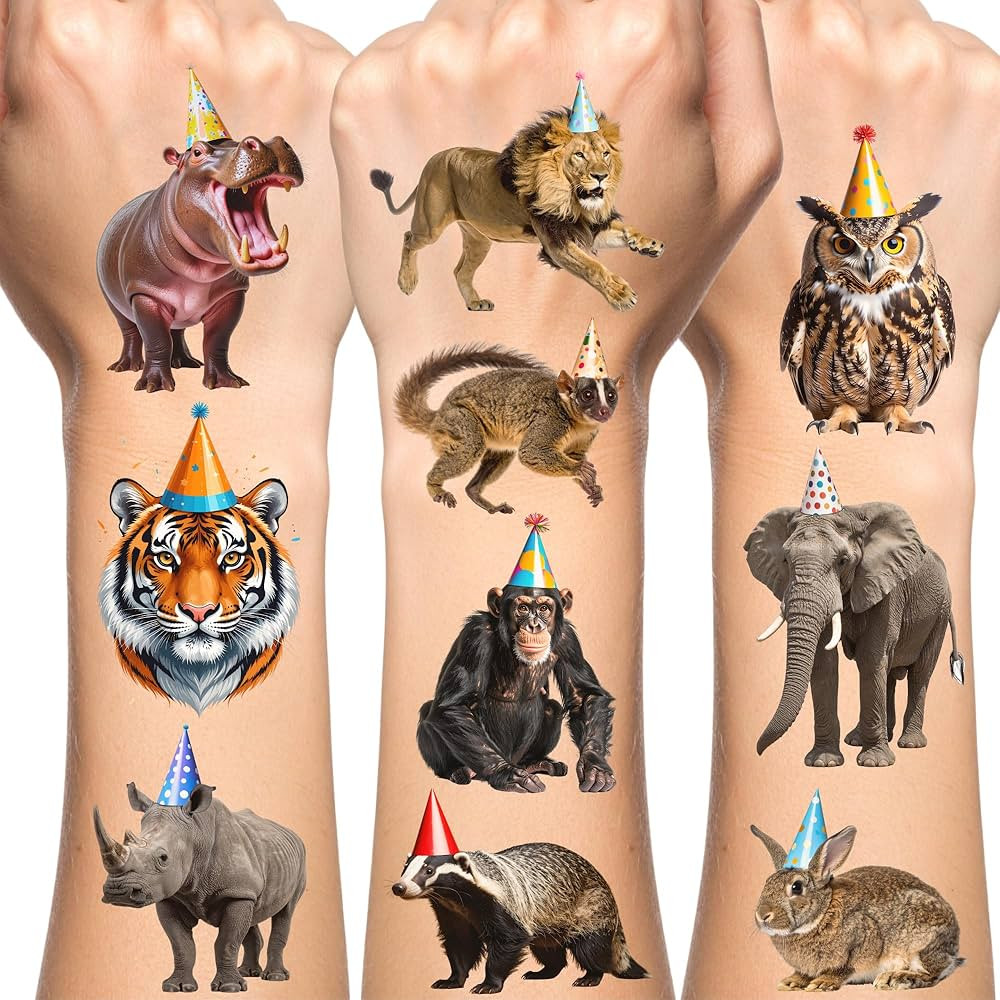 Jungle Animal Temporary Tattoos | Wildlife Animal Themed Birthday Party Decorations Zoo Party Fav... | Amazon (US)