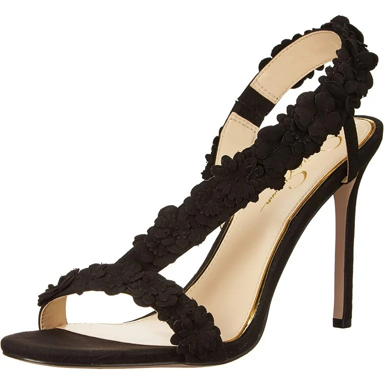 Jessica Simpson Jessin Black Suede Open Toe Flower Strap High Heel Dress Sandal (Black, 6.5) | Walmart (US)