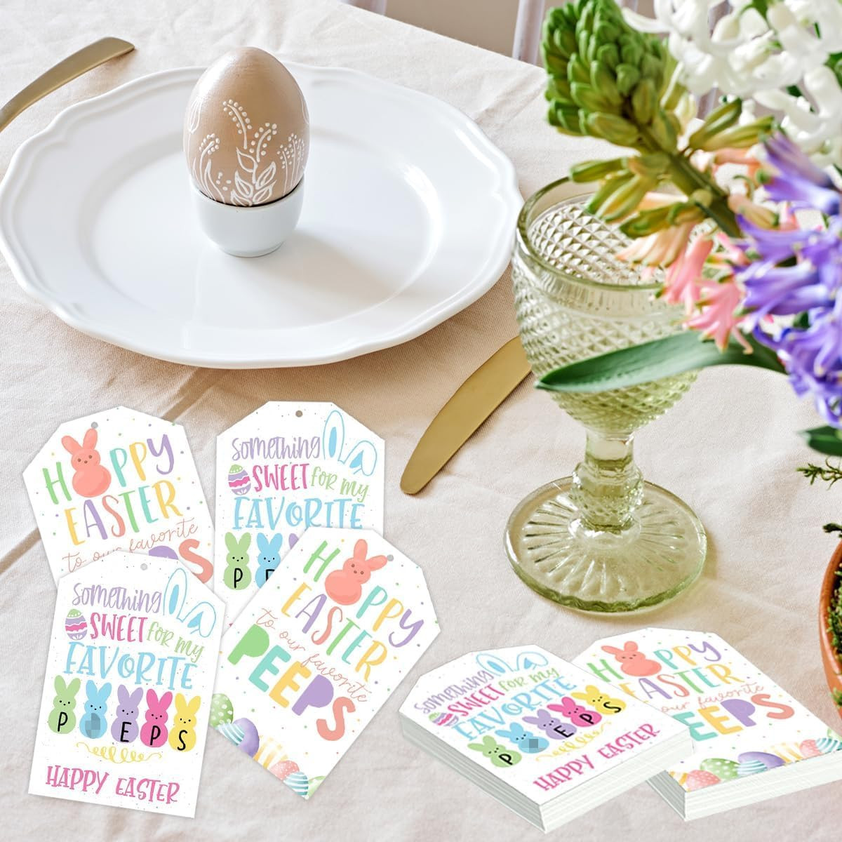 50Pcs Easter Paper Tags-Easter Bunny Decorations Happy Easter Gift Tags with String Spring Rabbit... | Amazon (US)