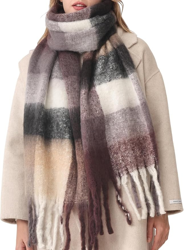 HOTIAN Women's Large Scarf Colorful Chunky Plaid Scarves Soft Winter Thick Tassel Warm Wrap Shawl | Amazon (US)