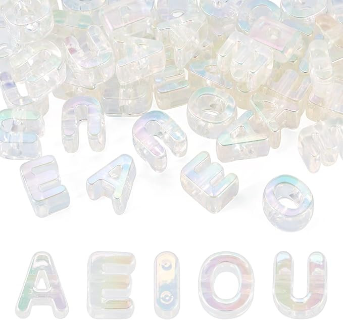 FASHEWELRY 50Pcs Iridescent Acrylic Large Hole Letter Beads UV Plating Rainbow Letter Blocks Char... | Amazon (CA)
