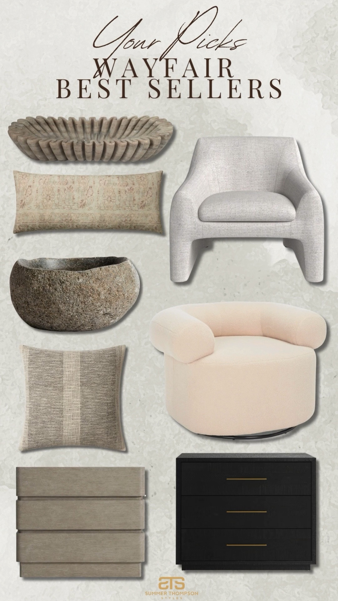 You are loving these pieces from Wayfair! 

Accent chair. Sherpa. Throw pillow. Lumbar pillow. Decorative bowl. Concrete. Nightstands. Wayfair. Modern home. Neutral. Trending. Best sellers  

#summerthompsonstyles

#LTKHome