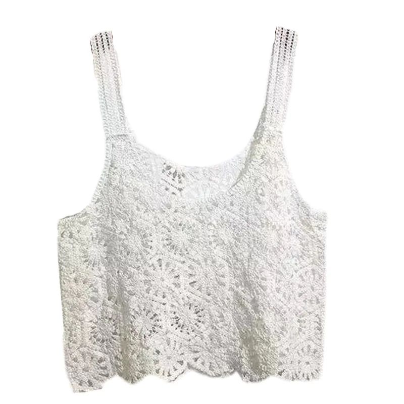 HGYCPP Women Crochet Crop Tank Top Boho Hollow Knit Floral Camisole Sleeveless Cover Up | Walmart (US)