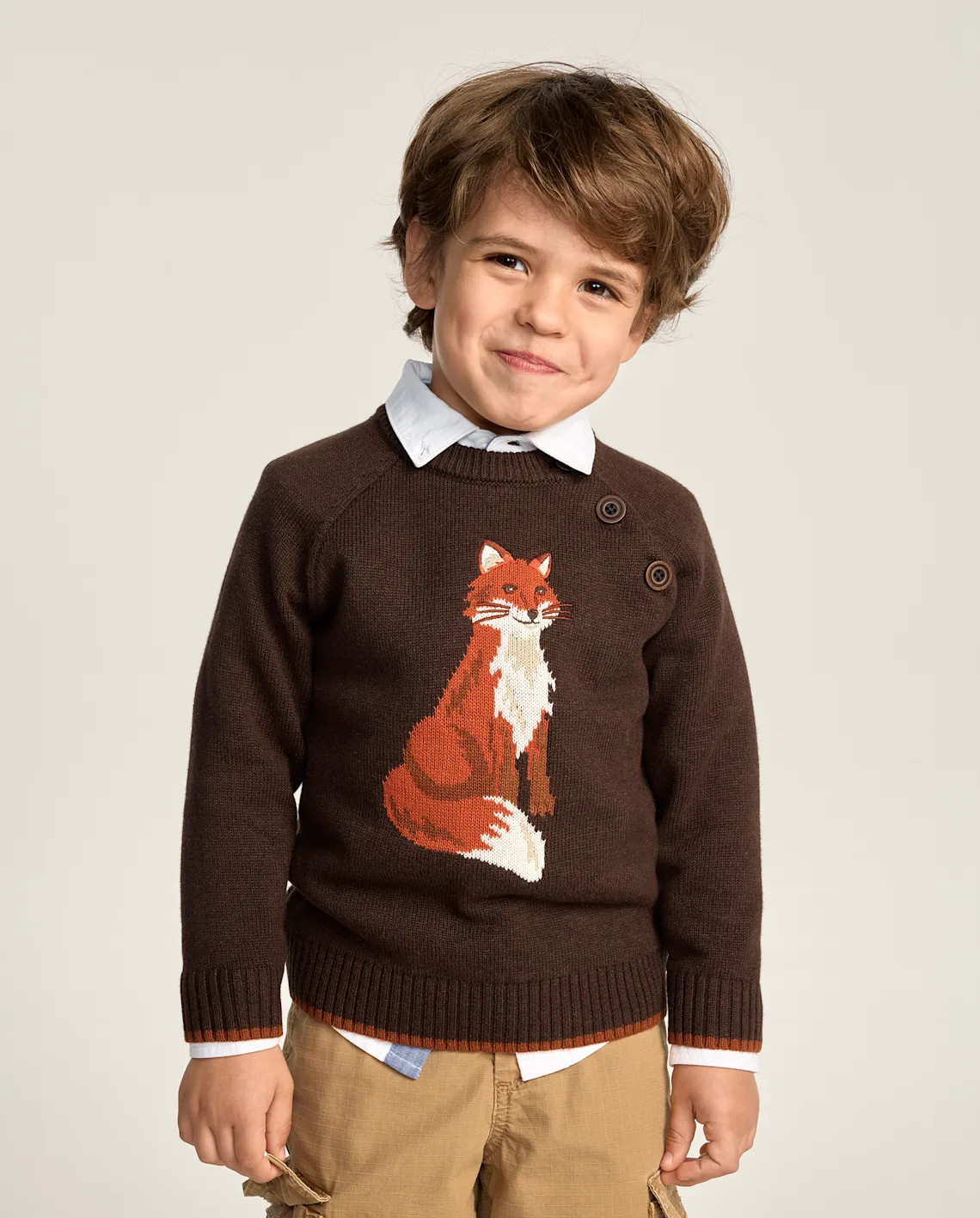 Boys Long Raglan Sleeve Intarsia Fox Sweater - The Harvest Edit - BROWN | Gymboree | Gymboree