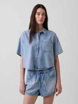 UltraSoft Denim Oversized Camp Shirt | Gap (US)