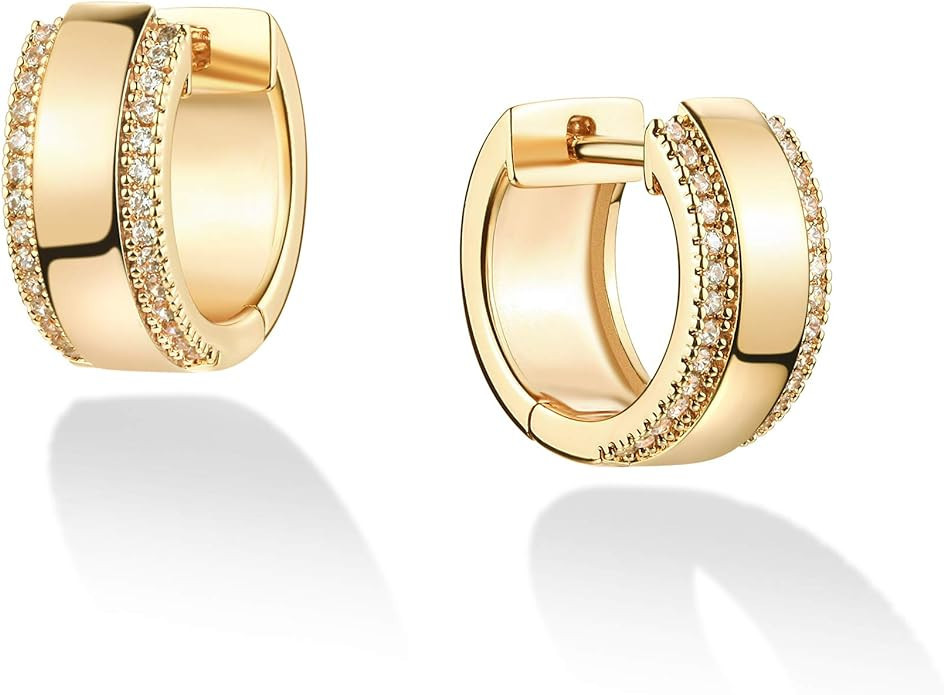 VACRONA Cubic Zirconia Huggie Earrings 14k Gold Plated Tiny Earrings Small Huggie Hoop Earrings S... | Amazon (US)