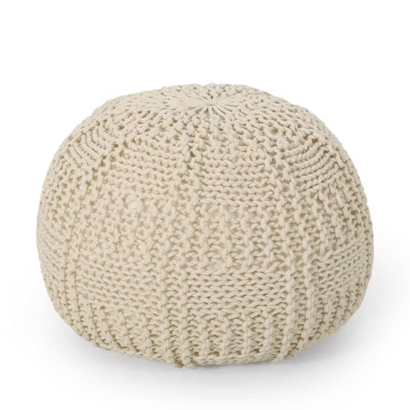 Hortense Modern Knitted Cotton Round Pouf - Christopher Knight Home | Target