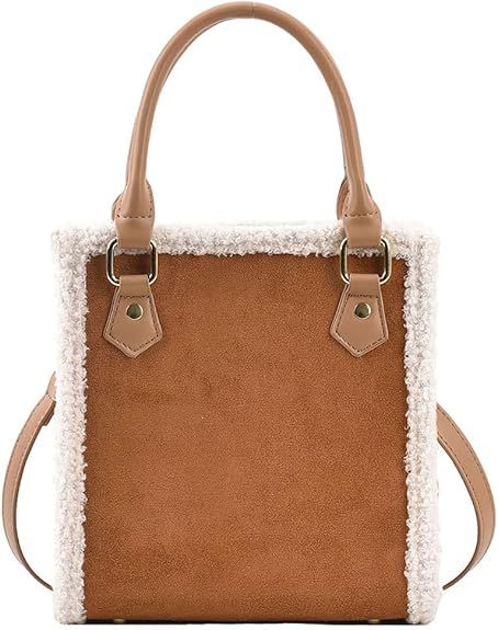 Mudono Handbags for Women Small Suede Tote Bag Square Crossbody Shoulder Purse with Faux Shearlin... | Amazon (US)