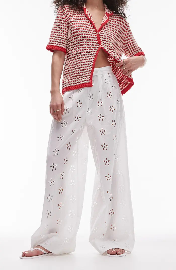 Topshop Cotton Eyelet Wide Leg Cover-Up Pants | Nordstrom | Nordstrom