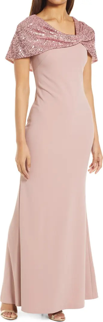 Vince Camuto Crepe Trumpet Gown with Attached Sequin Shawl | Nordstrom | Nordstrom