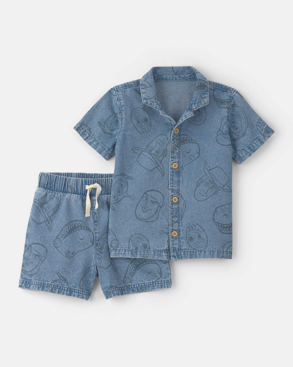 Toddler Boy 2-Piece Pixar© Toy Story Chambray Short-Sleeve Top & Short Set - Medium Wash | Carter's Inc