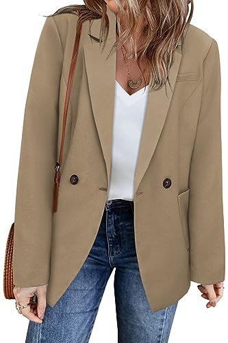 CHICZONE Womens Casual Blazers Long Sleeve Button Open Front Work Office Professional Blazer Suit Jackets Camel XL | Amazon (US)