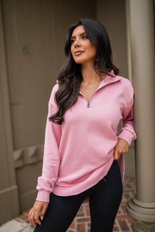 Learn As You Go Mauve Acid Wash Long Quarter Zip | Pink Lily