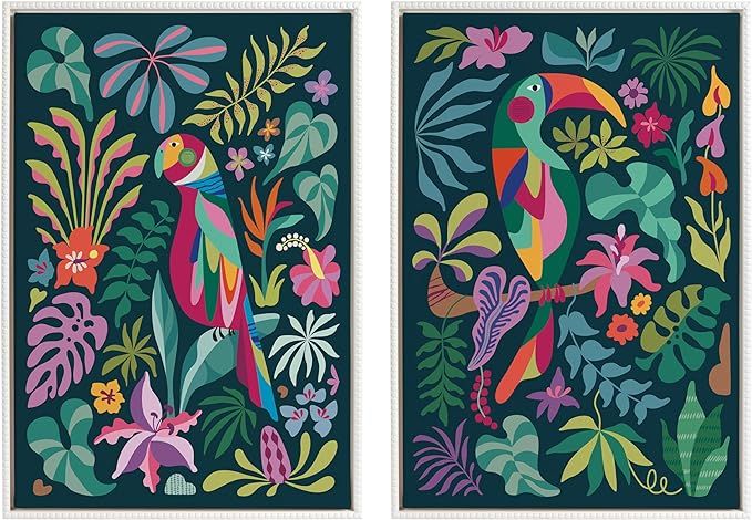 Kate and Laurel Sylvie Beaded Tropical Parrot and Tropical Toucan Vintage Framed Canvas Wall Art ... | Amazon (US)