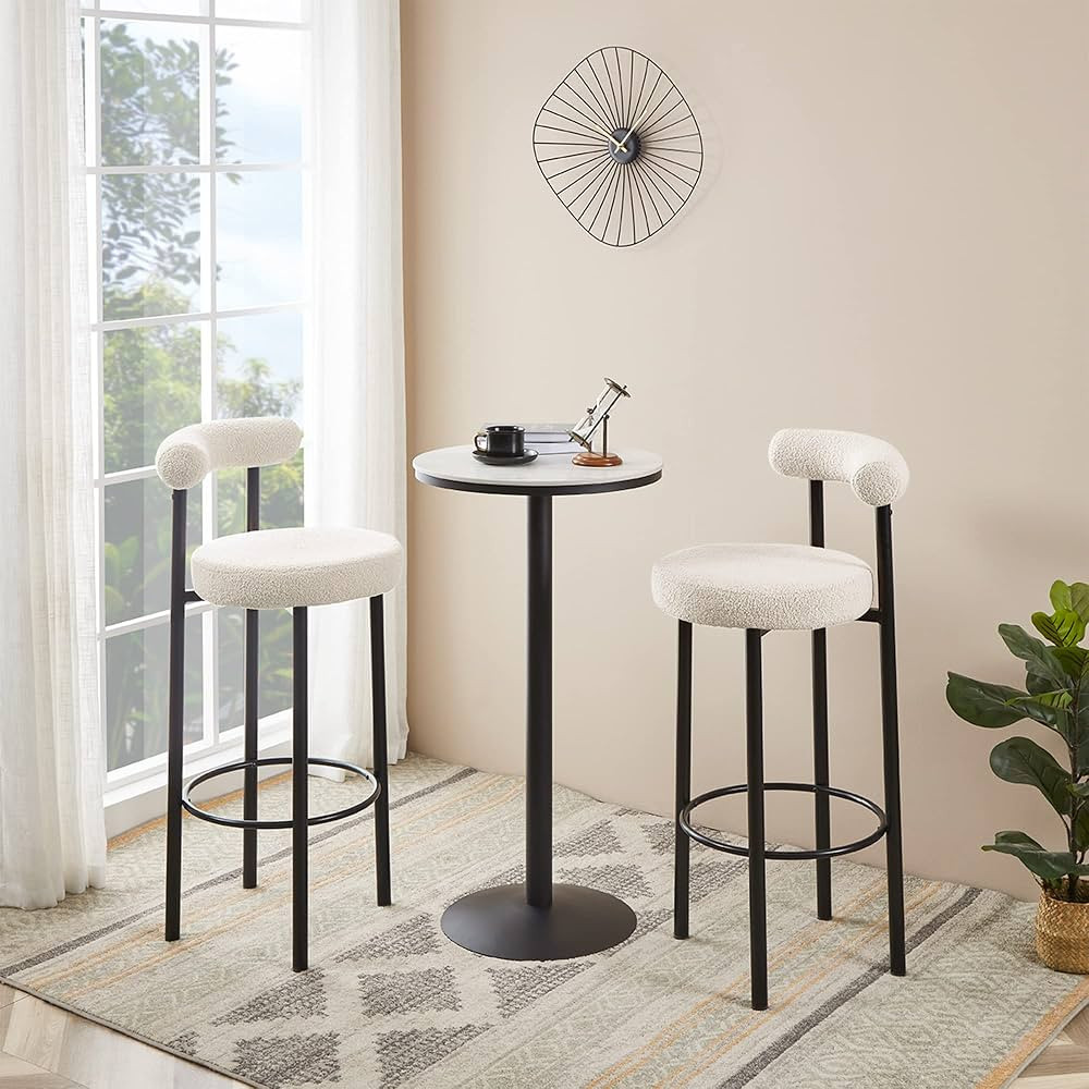 Cozy Castle Fuzzy Sherpa 28-Inch Bar Chair for Kitchen Set of 2, Upholstered Boucle Bar Stool, Ro... | Amazon (US)
