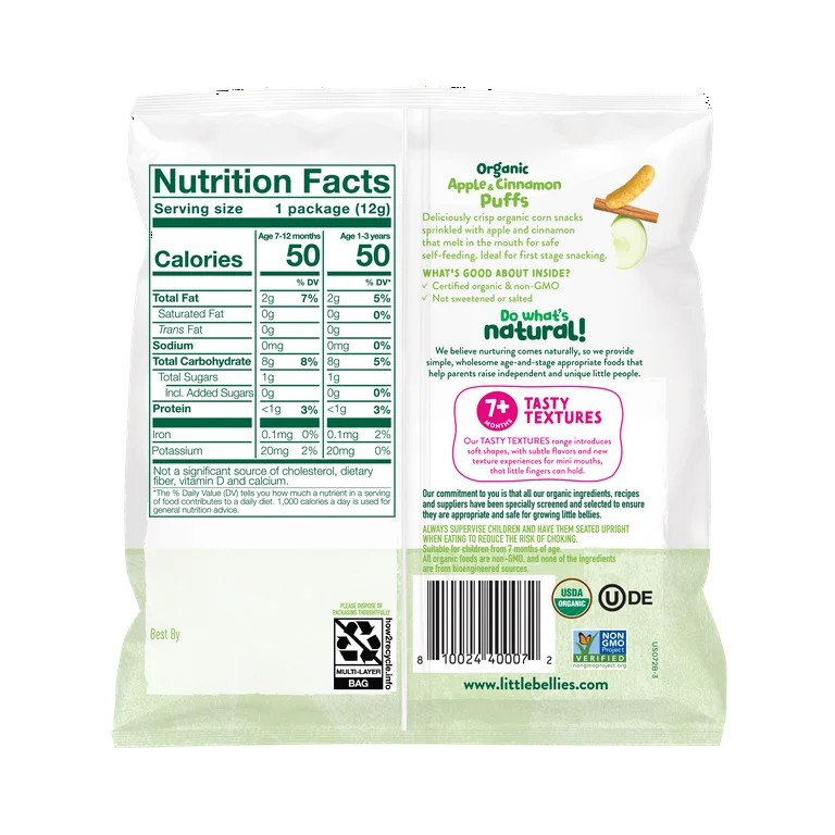 Little Bellies Organic Apple & Cinnamon Puffs Snack, Baby and Toddler Snacks, Age 7+ Months, 0.42... | Walmart (US)