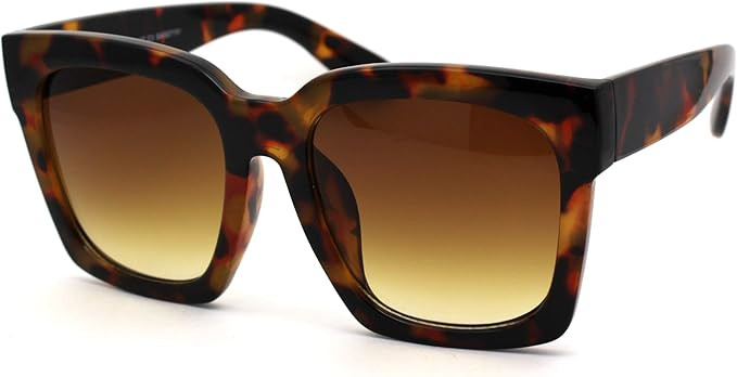 Womens Boyfriend Style XXL Oversize Horned Rim Thick Plastic Sunglasses | Amazon (US)