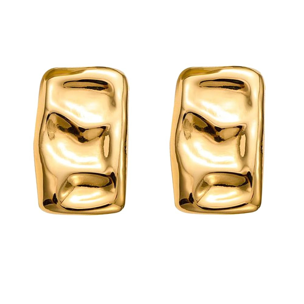 Chunky Gold Rectangle Stud Earrings for Women, Dainty Thick Stud Earrings, Minimalist Geometric E... | Amazon (US)