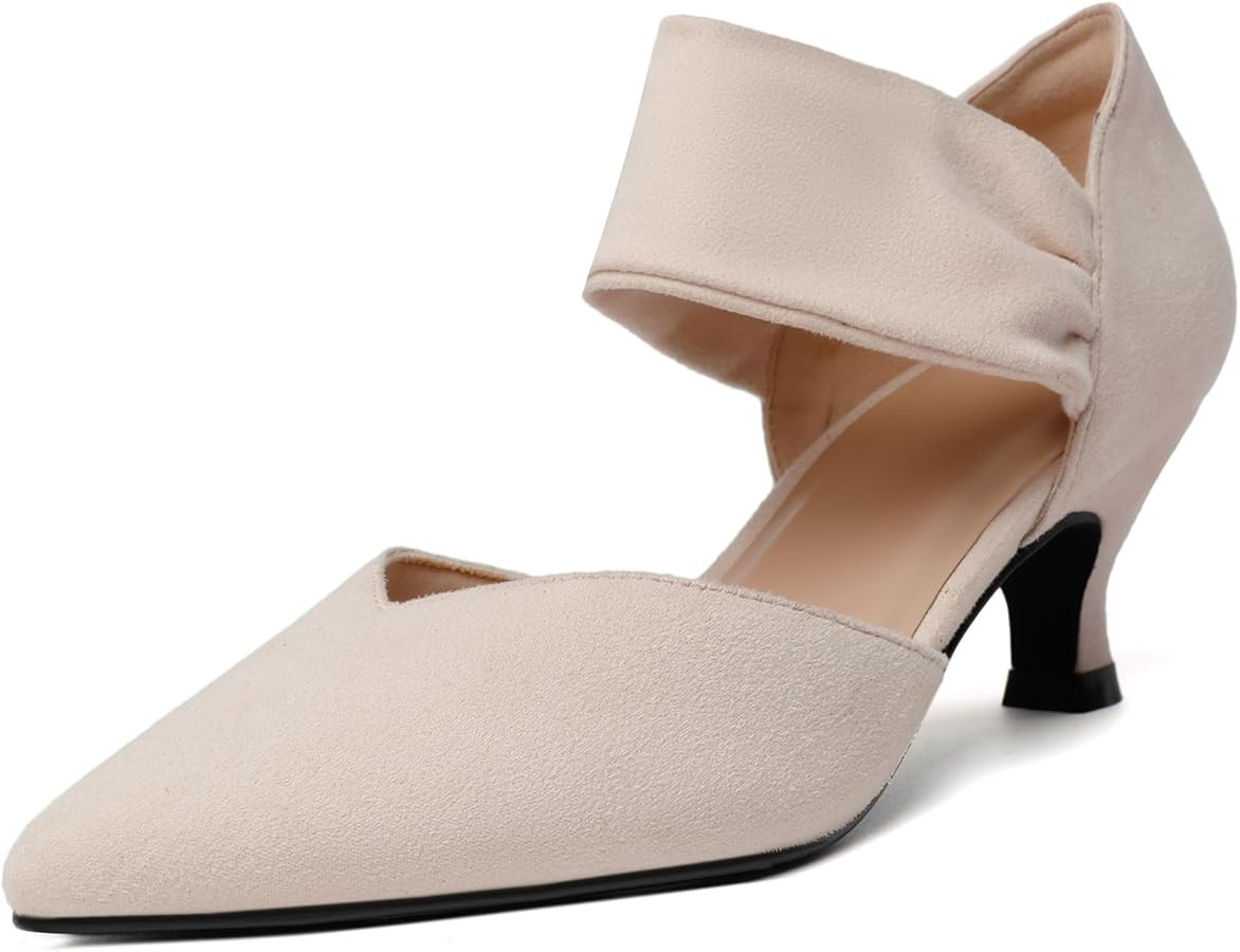 RIBONGZ Kitten Heels for Women Closed Toe Comfortable Low Heels Pointed Toe Sexy Slip on Pumps Br... | Amazon (US)