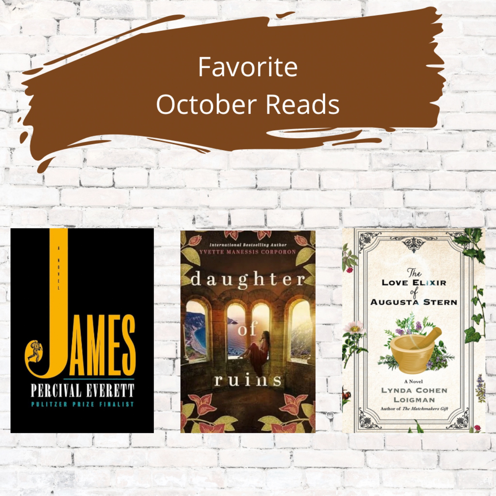 Favorite books read in October! 

Bethany's Favorite Reads: The Love Elixir of Augusta Stern

Sara's Favorite Reads: Echoes of Us and James

#LTKSeasonal #LTKFindsUnder50 #LTKHome
