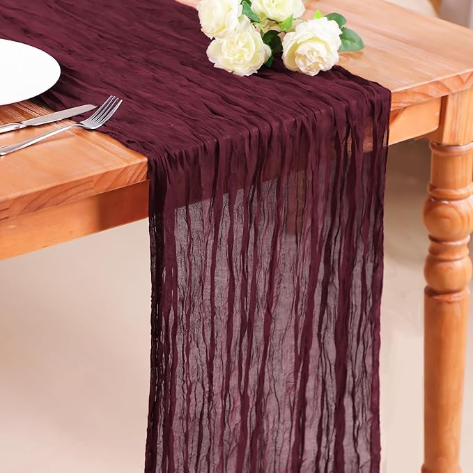 Snowkingdom 13Ft Burgundy Cheesecloth Table Runner, 160inch Long Cheese Cloth Boho Gauze Table Ru... | Amazon (US)