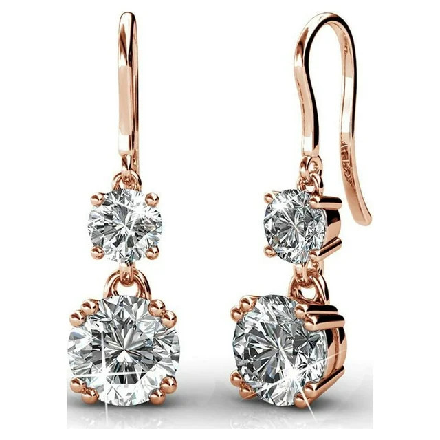 Cate & Chloe Kadence 18k Rose Gold Plated Dangle Earrings | Women's Drop Earrings with Round Cut ... | Walmart (US)
