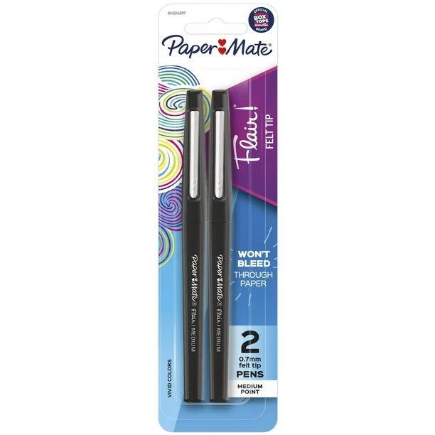 Paper Mate Flair Felt Tip Pens, Medium Point (0.7mm), Black, 2 Count | Walmart (US)