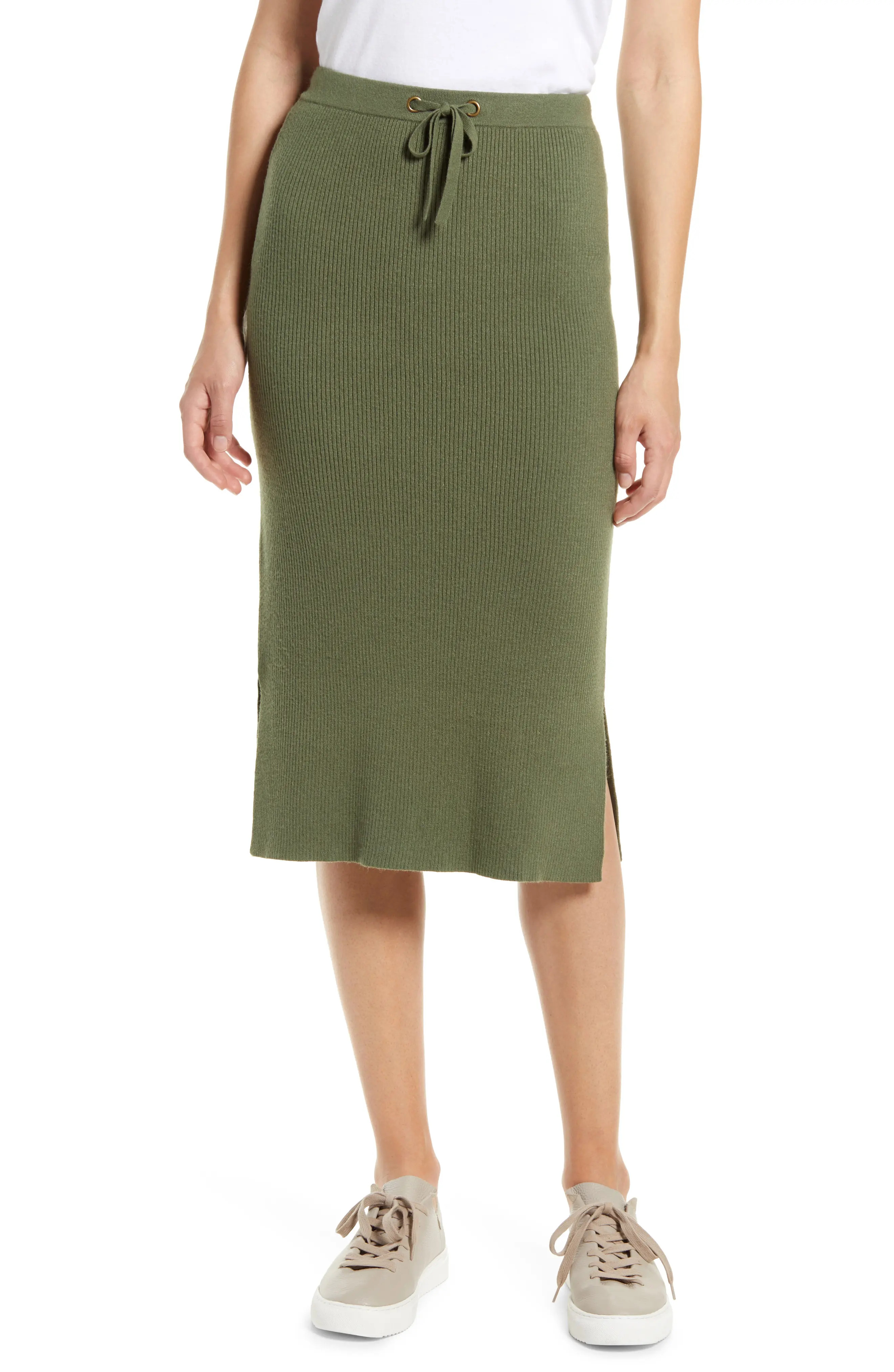 Caslon(R) Ribbed Sweater Midi Skirt in Green Sorrel at Nordstrom, Size Medium | Nordstrom
