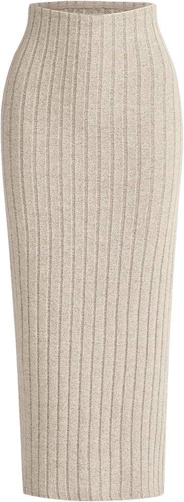 GORGLITTER Women's Ribbed Knit Bodycon Maxi Skirt High Waisted Fall Pencil Long Skirts | Amazon (US)