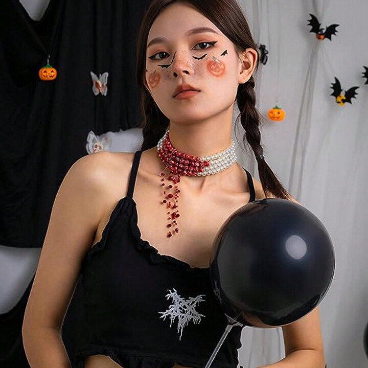 Blood Pearl Necklace for Women Bleeding Pearl Necklace Dripping Bloody Choker Necklace Pearl Neck... | SHEIN