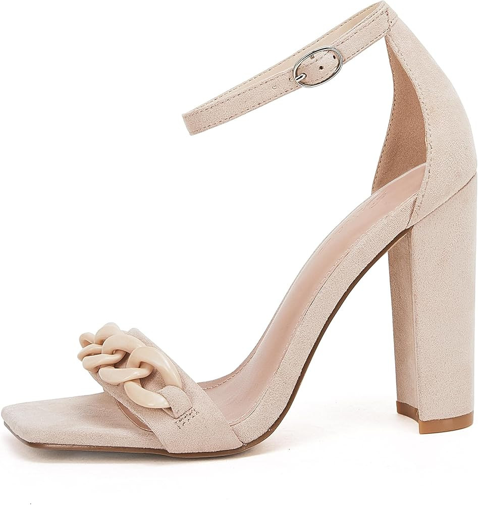 Ermonn Womens Square Toe Heeled Sandals Dressy Summer Chunky High Heels Ankle Strap Wedding Dress Sh | Amazon (US)
