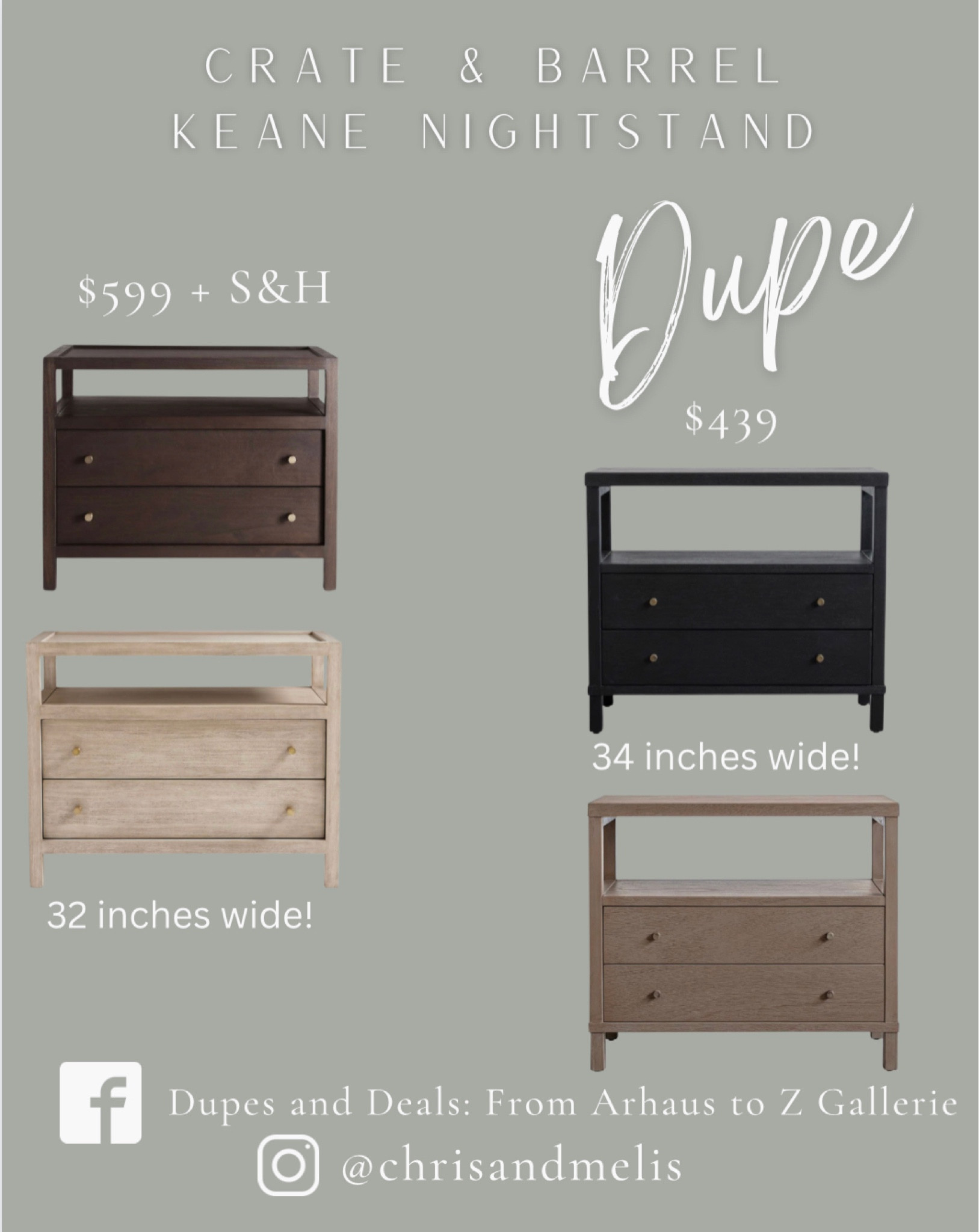 Newly released Crate & Barrel Keane nightstand dupe! We always get dupe requests that have the same scale as the original as many are smaller, but this one is actually slightly wider and taller!!

#LTKhome #LTKsalealert