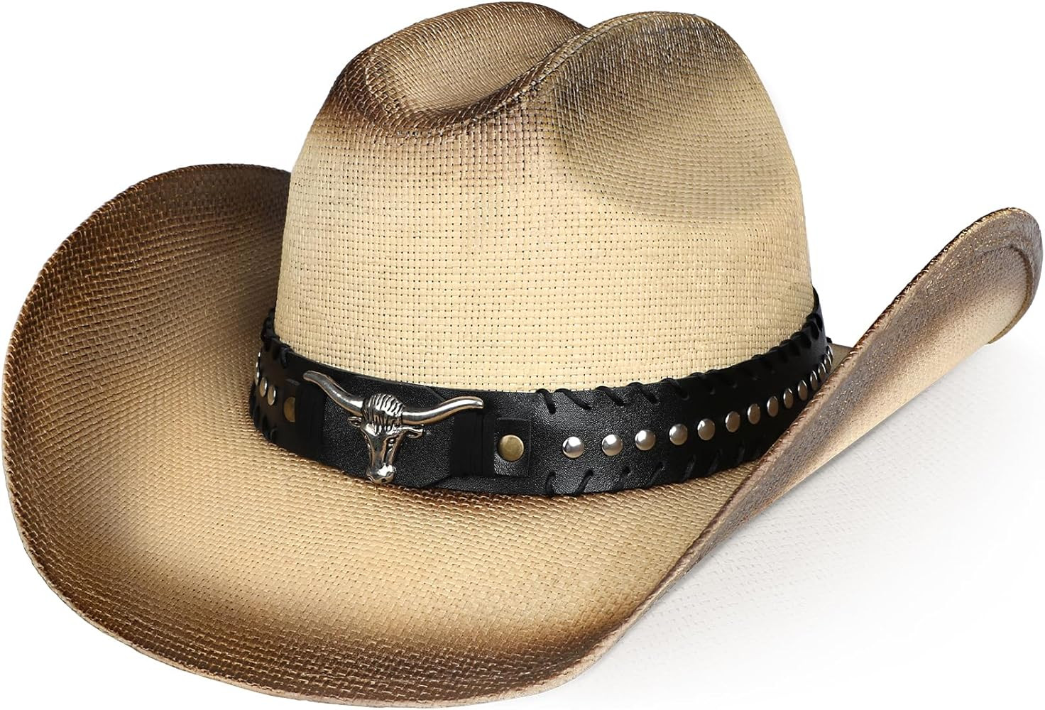 Cowboy Hat,Cowgirl hat,Brown Cowboy Hats for Women/Mens Straw Wide with Shapeable Brim Western Co... | Amazon (US)