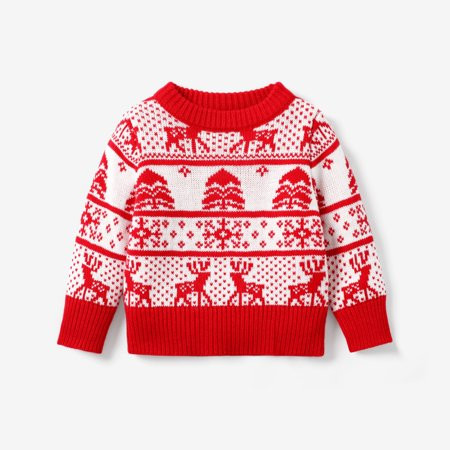 PatPat Baby Girl/Boy Christmas Red Knit Sweater Top With Christmas Pattern 12-18 Months | Walmart (US)