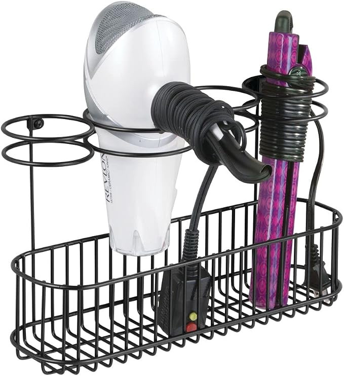 mDesign Metal Wire Cabinet/Wall Mount Hair Care & Styling Tool Organizer - Bathroom Storage Baske... | Amazon (US)