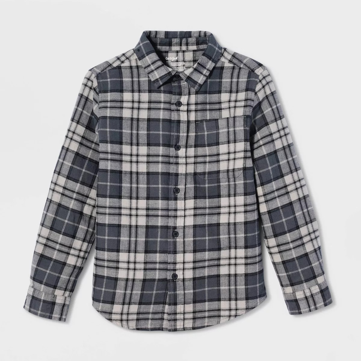 Boys' Long Sleeve 100% Cotton Plaid Flannel Button-Down Shirt - Cat & Jack™ Gray XXL | Target