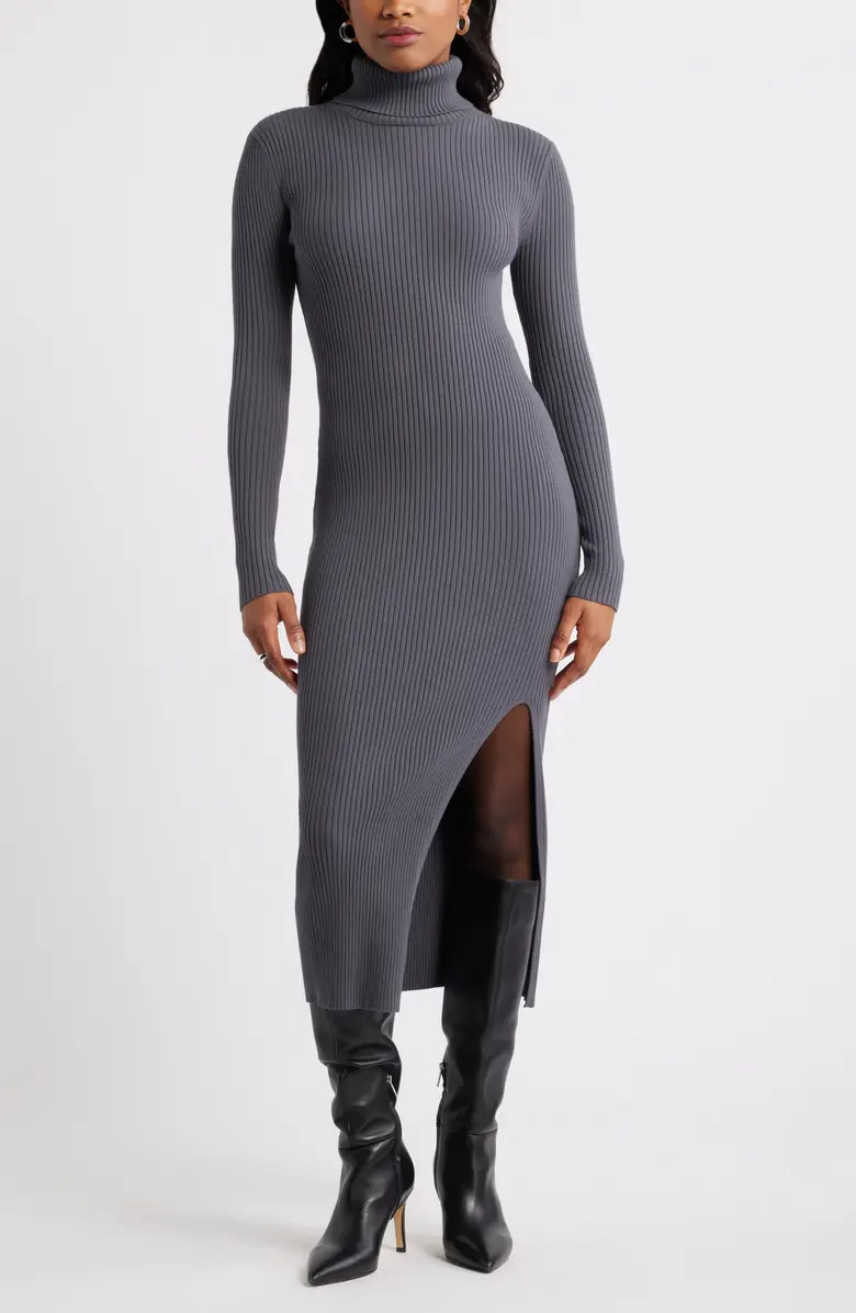 Rib Long Sleeve Turtleneck Sweater Dress | Nordstrom