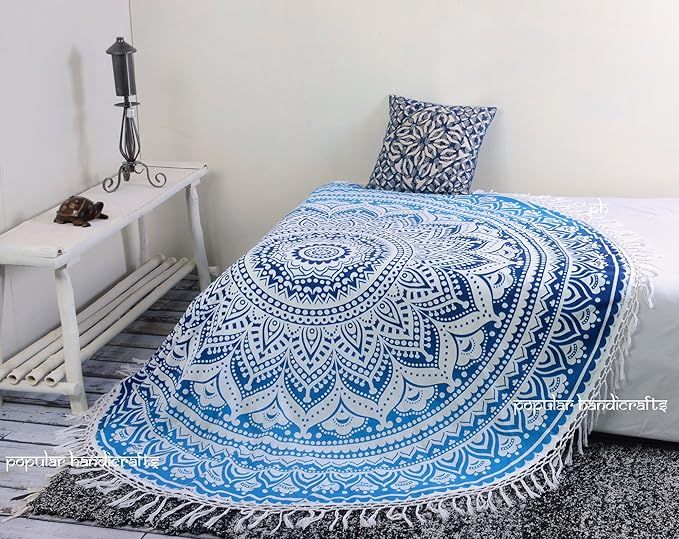 Popular Handicrafts Kp758 Tapestry Round Ombre Mandala Roundie Beach Throw Indian Hippie Tapestry... | Amazon (US)