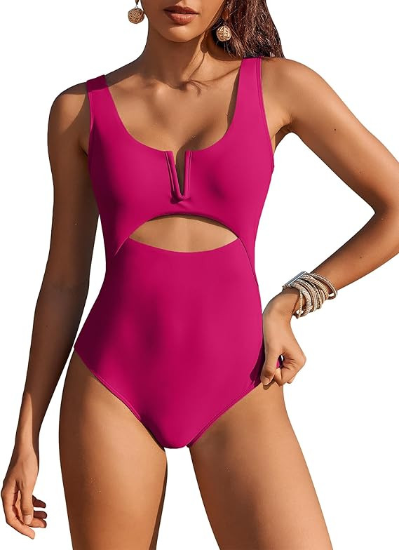 AI'MAGE Womens One Piece Swimsuits Tummy Control Bathing Suit 2025 Cutout High Waisted V Neck Mon... | Amazon (US)