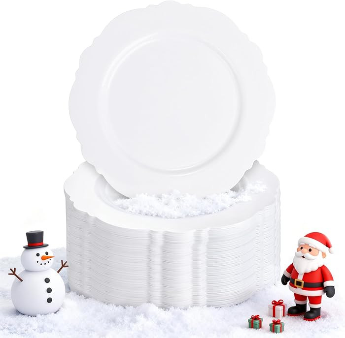 WDF 60pcs White Plastic Plates -10.25inch Baroque White Disposable Dinner Plates for Upscale Part... | Amazon (US)