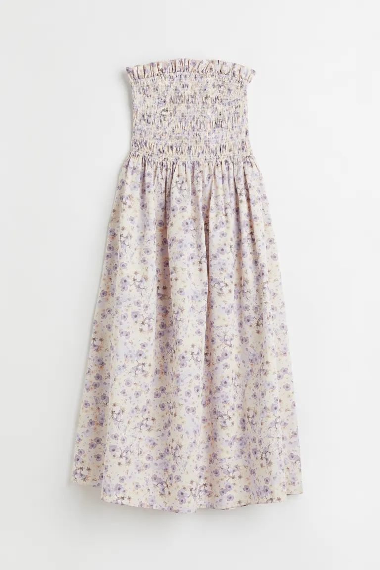 Calf-length dress in a cotton weave with a smocked bodice. Narrow, adjustable, detachable shoulde... | H&M (UK, MY, IN, SG, PH, TW, HK)