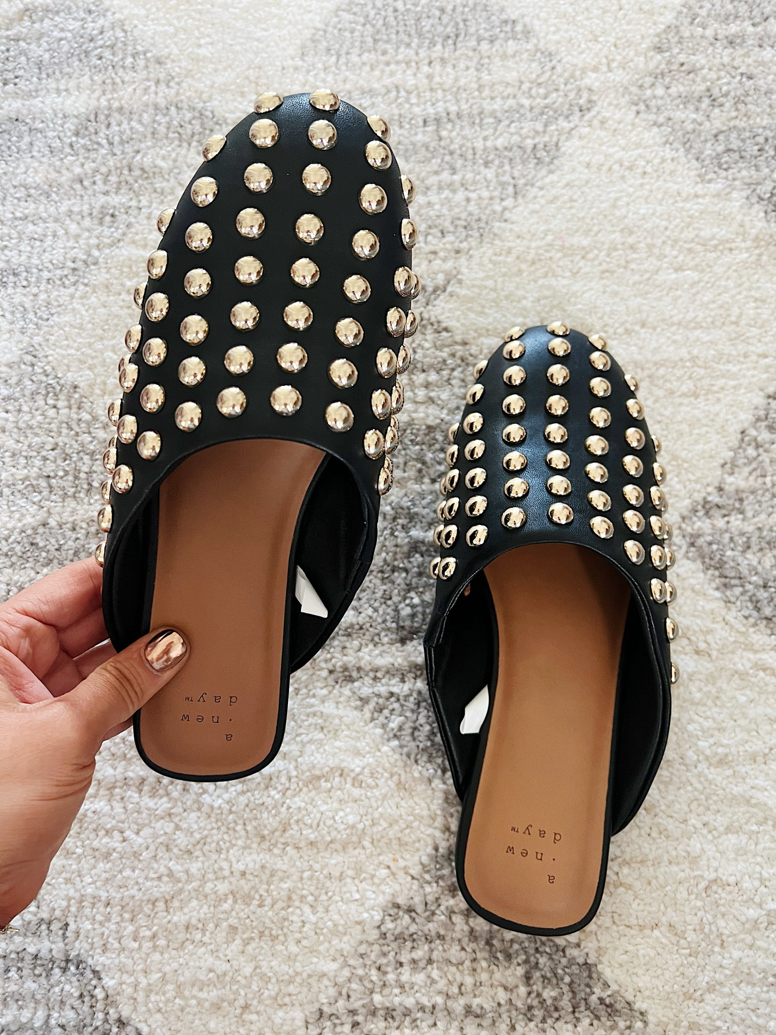 The CUTEST studded slides - true to size, if between, go downn

#LTKFindsUnder50 #LTKShoeCrush #LTKStyleTip