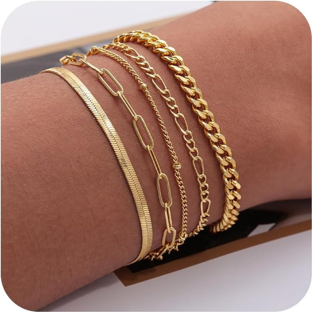 DEARMAY Gold Bracelets for Women Waterproof, 14K Real Gold Jewelry Sets for Women Trendy Thin Dai... | Amazon (US)